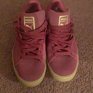 PUMA Mens Burgundy Suede Mono Basketball Shoes